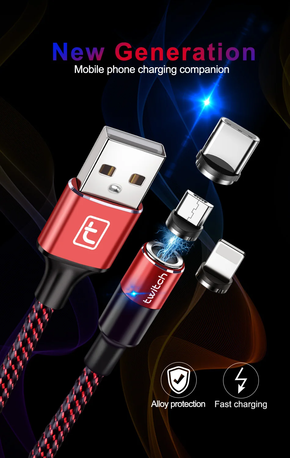 Twitch 1 м 2 м Магнитный кабель type C супер быстрое зарядное устройство для телефона USB C кабель для samsung S10 S8 S9 Xiaomi Note 10 pro Phone USBC шнур