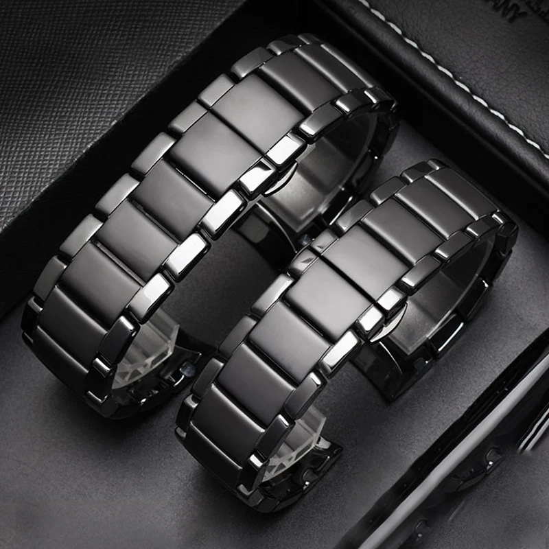 

High Quality Ceramics Watchband for AR1451 AR1452 AR1400 AR1410 Watch Straps With Stainless Steel Butterfly Clasp 22mm 24mm