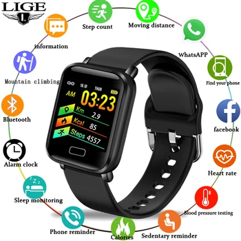 

LIGE Smart Watch Men Sports Fitness Tracker Waterproof Smart Bracelet Heart Rate Monitor Pedometer smartwatch for Android iOS