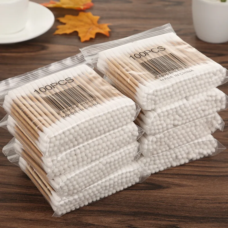 Cotton Swabs Baby Cotton Swabs Natural Cotton Buds makeup first aid cleaning Nose Ear Sticks Biodegradable Chlorine-Free 100Pcs(Three shapes)