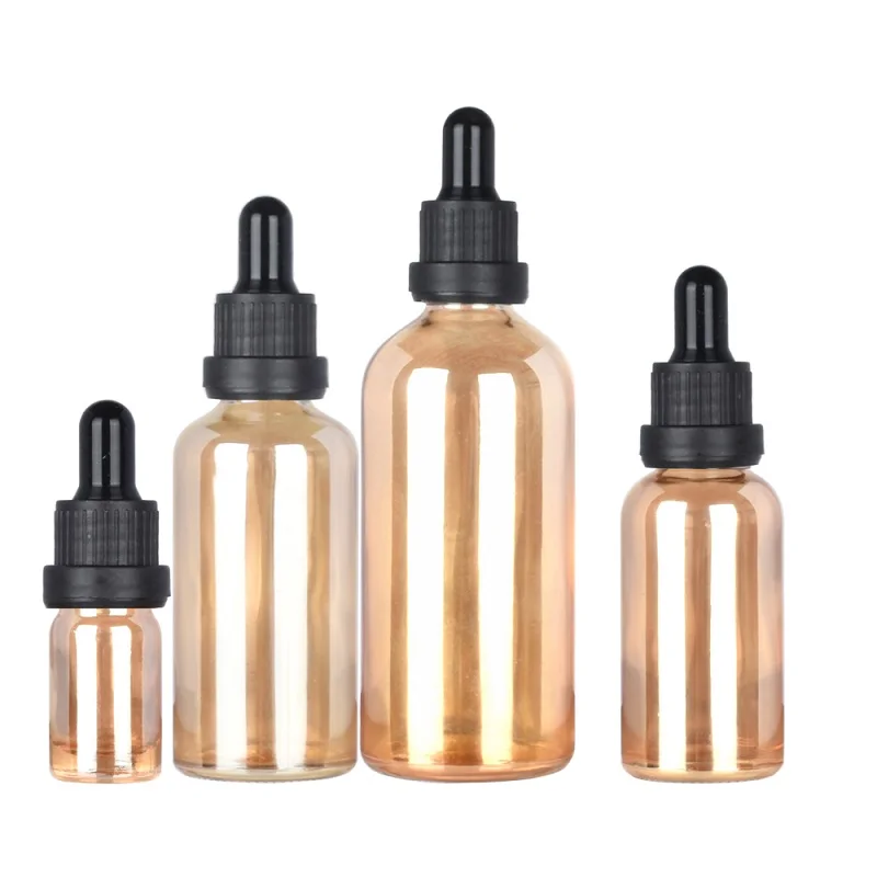 

15pcs Refillable Bottle Black Lid Glass Amber Gold Empty Cosmetic Essential Oil Dropper Vials 5ml 10ml 15ml 20ml 30ml 50ml100ml