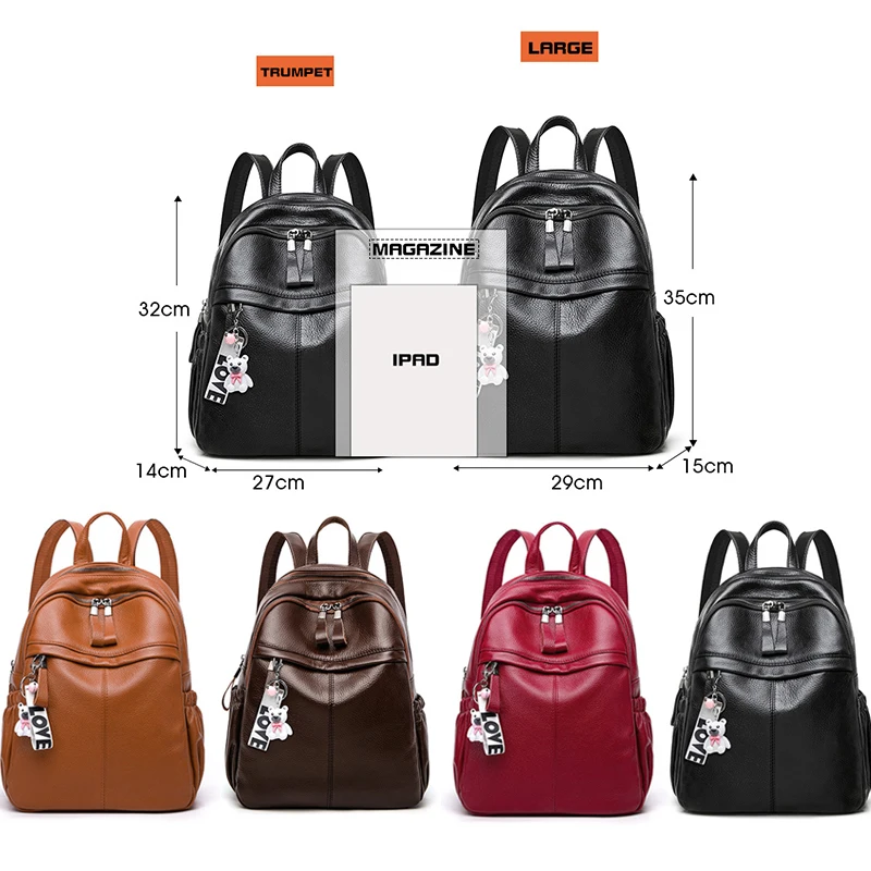 Women's Backpack Lady Simple Elegant Black Genuine Leather Knapsack Colleague Student Girls Schoolbag Travel Packsack 5