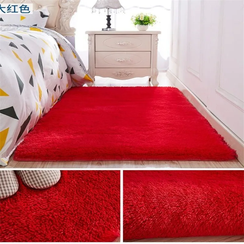 

Bedroom bedside carpet living room coffee table sofa floor mat solid color plush Thickened washed silk hair non-slip blanket
