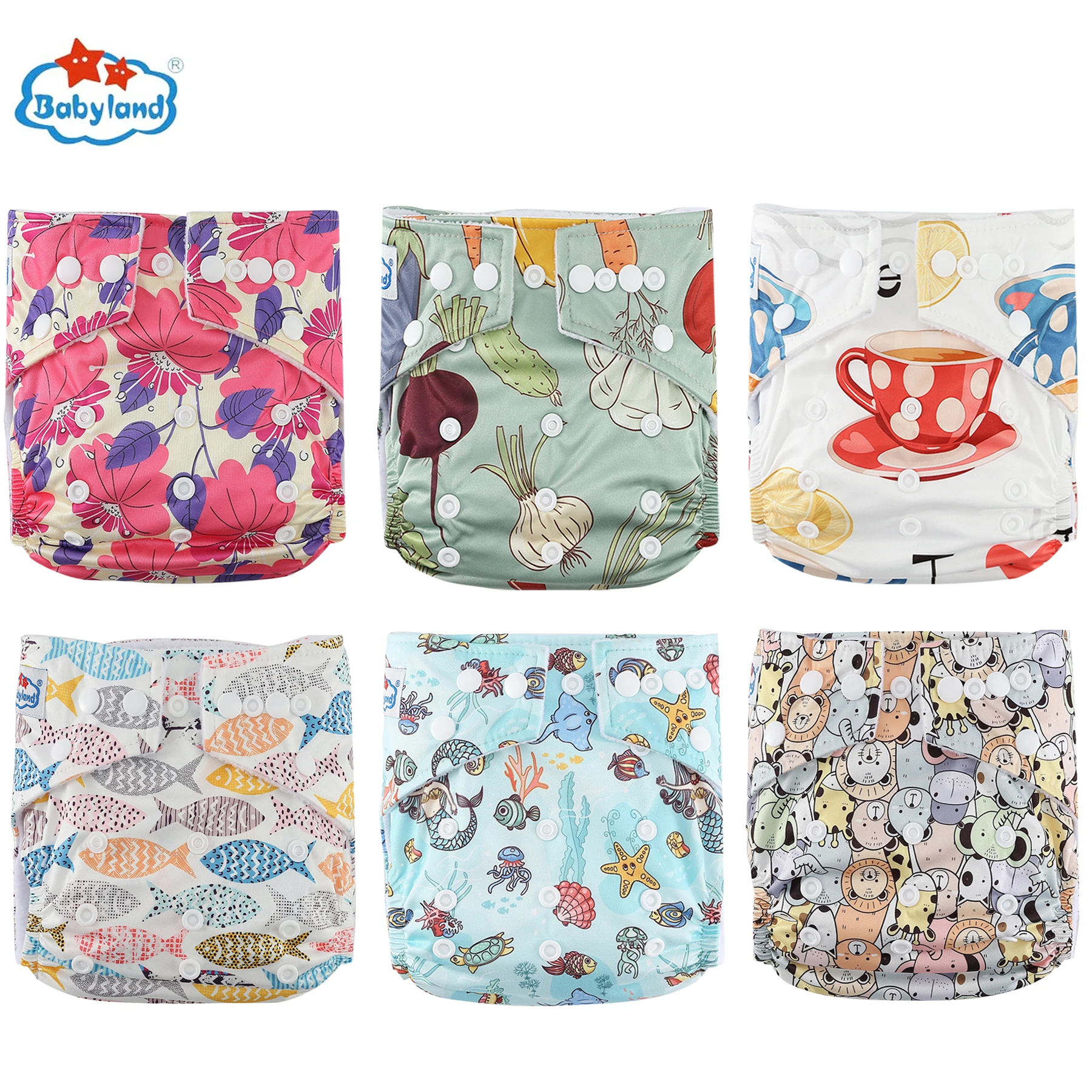 

Babyland 6 шт./лот детские тканевые подгузники, водонепроницаемые детские подгузники, многоразовые подгузники, карман для детской фотосессии