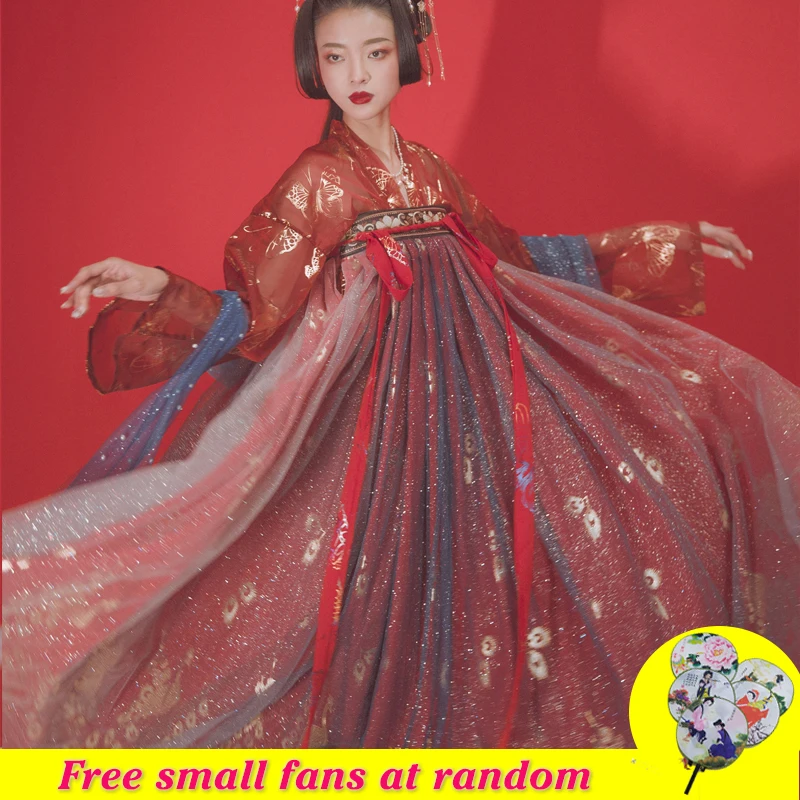 Сверкающий Красный Hanfu для женщин китайские костюмы с блестками косплея древних