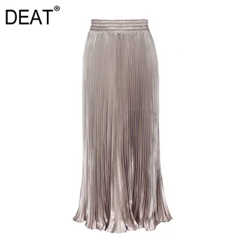 

[DEAT] 2020 Women's Autumn Fashion Trend New Pattern Street Dropped Waist Metal Shiny Pleated Long Organ Befree Skirt AI518
