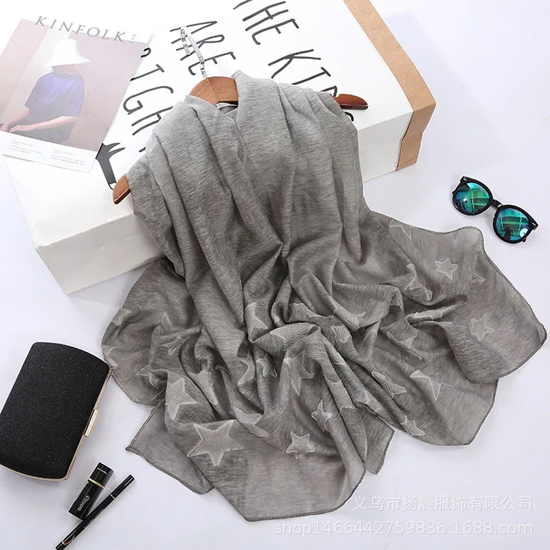 Summer New Style Korean-style Imitated Silk Scarves Thin Breathable Five-pointed Star Silk Scarves College Style Silk Scarves Wo
