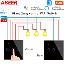 ASEER 2pcs/Set  Tuya Smart 1/2/3 Gang 2 Way WIFI Switch Glass Wall Touch Switches Compatible Alexa Google Home Voice Control