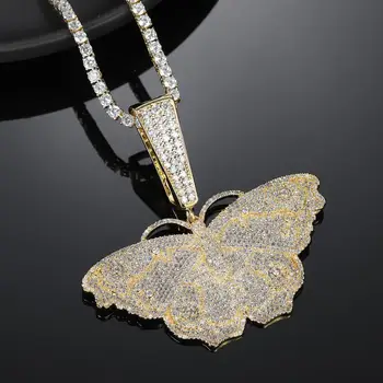 

New Iced Out Full Cubic Zircon Butterfly Necklace 4Mm Tennis Chain Choker Necklace Bling Hip Hop Charm Jewelry For Men Women