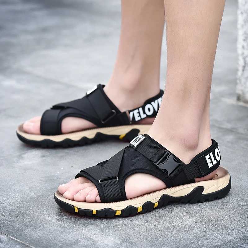 

Summer Beach Sandals Men's Wear-resistant Soft Outdoor Sandals Fashion Non-slip Men's Shoes Khaki Brown Black Shoes for Men