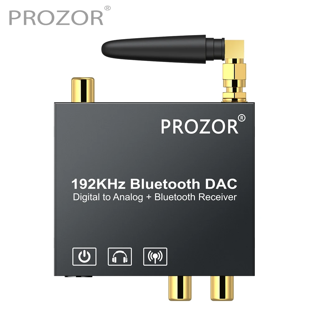 PROZOR-Adaptador de Audio analógico Bluetooth DAC Digital, convertidor de Audio analógico Coaxial Toslink a estéreo analógico L/R RCA 3,5mm con interruptor de encendido