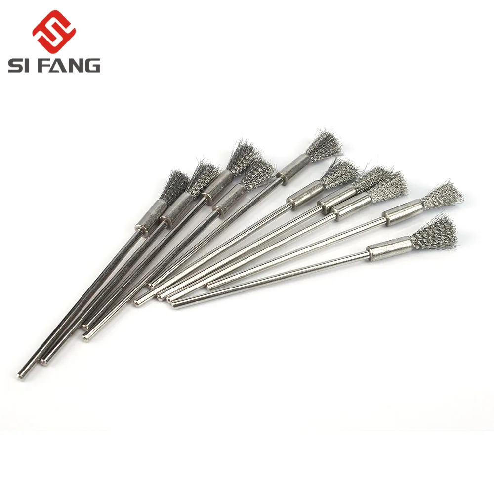 10 Stück professionelle Edelstahl-Draht-Endbürste, Messing, Stiftform, 6 mm Verlängerungsstange, 1/8 Zoll Schaft, zum Polieren von Schmuck, Drehwerkzeug – Detail 7