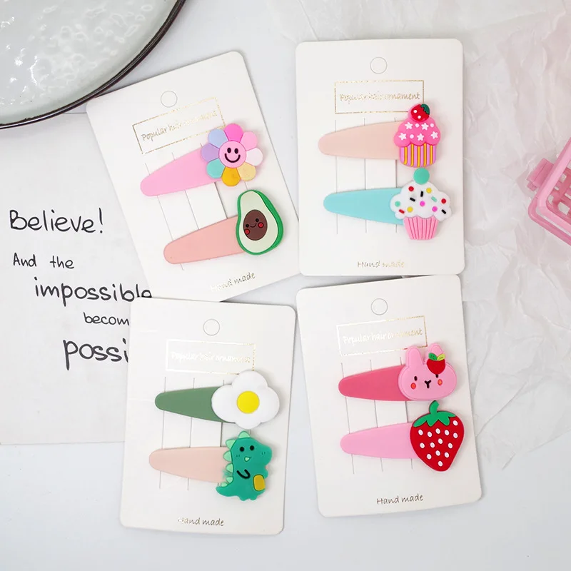 

2-3 Pcs Korean Children Cute Beautiful Soft Glue Cartoon Duckbill Clip Fashion Sweet Girl Princess Animal Flower Fruit BB Clip