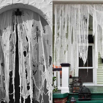 

Halloween Gauze Decoration Super-Size Creepy Cloth Gray Black White Party Supplies Black roving grid decoration Halloween gauze