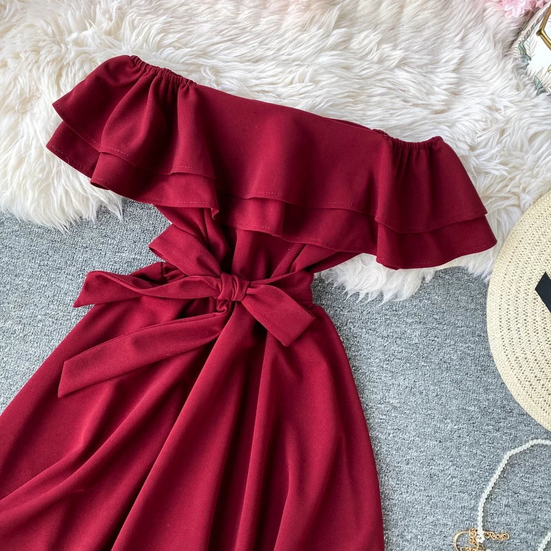 Boho сексуальное короткое облегающее платье с оборками и открытыми плечами, летние вечерние платья, женское повседневное пляжное праздничное платье трапециевидной формы