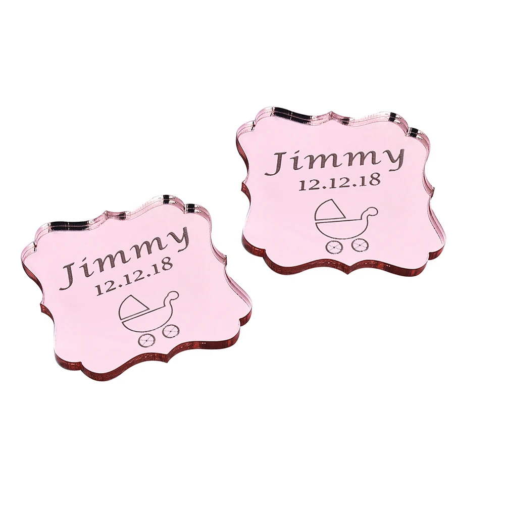 20PCS Personalized Engraved Mirror Rose Gold Square Baby Shower Lettering Name Card Tags Wedding Tags Party Gift Tags Favors - Цвет: Style2Without Hole
