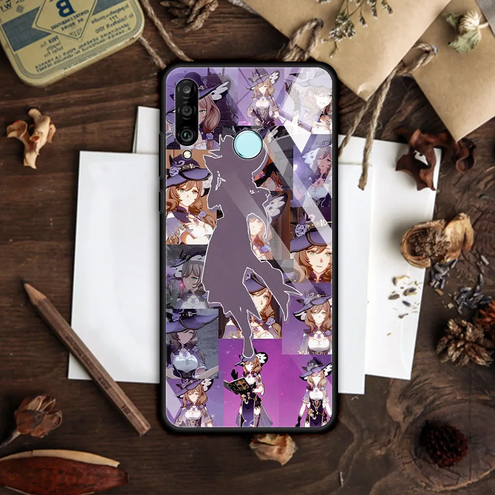 Glass Case for Huawei P30 Lite P40 Pro P Smart Z P20 Y7 Y9 Tempered Coque Y9a Honor 9X 20 Smartphone Housing Genshin Impact Cute