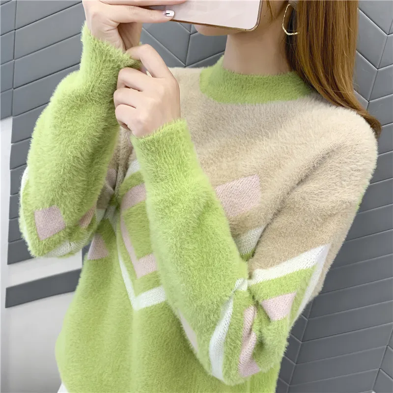 Blusas De Inverno Feminina, пончо, свитер, 9437 настоящая фотография, жаккардовый вязаный свитер с высоким воротником и рукавами 42- 2f, 6 рядов, 2 полки