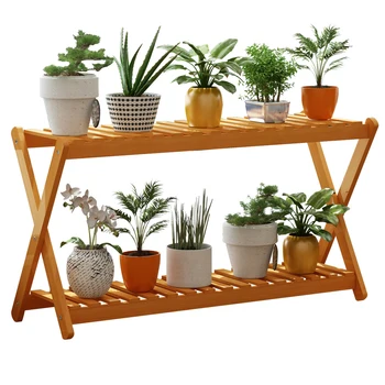 

Nan Bamboo Flower Stand Balcony Rack Multilayer Floor Type Flower Pot Stand Simple Modern Indoor Succulent Plant Stand