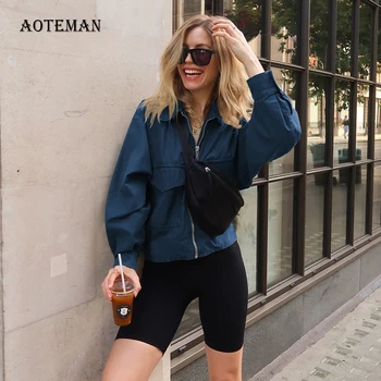 

Spring Autumn Coat Women 2019 Casual Solid Loose Short Coat Female Fashion Long Sleeve Jackets Zipper Pockets Basic Lady Outwear