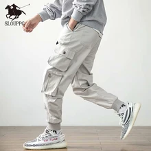 Хип-Хоп Уличная Мужская камуфляжная беговые штаны Мужская Боковая Сумка Спортивные штаны ленты повседневные эластичные талии шаровары мужские