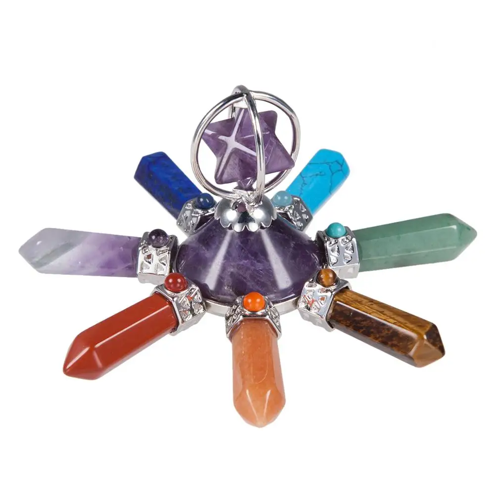 Star of David Merkaba 7 Chakra Gemstone Pendant Crystal Energy Healing Reiki