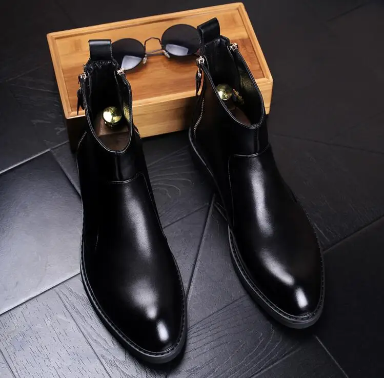 men winter fur boots shoes Men black leather men zip Ankle boots Martin shoes Men's Platform Casual flats autumn zapatos hombre
