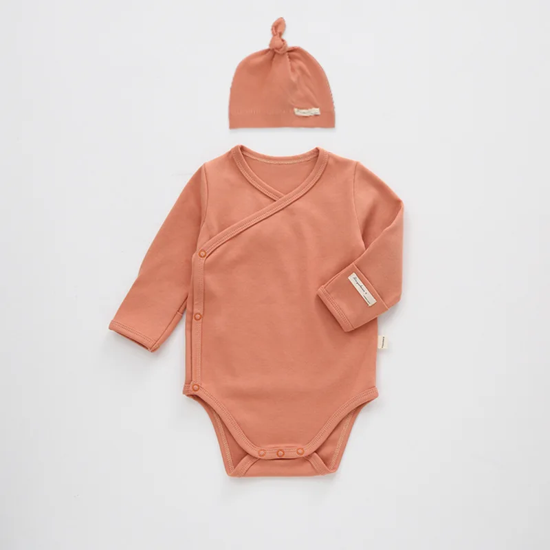 Baby Bodysuits for girl  2021 Fall Baby Clothing Long Sleeve Romper +Hat 2Pcs Outfit Solid Overalls Newborn Girls Boys Romper Jumpsuit Baby Kimono Baby Bodysuits comfotable Baby Rompers