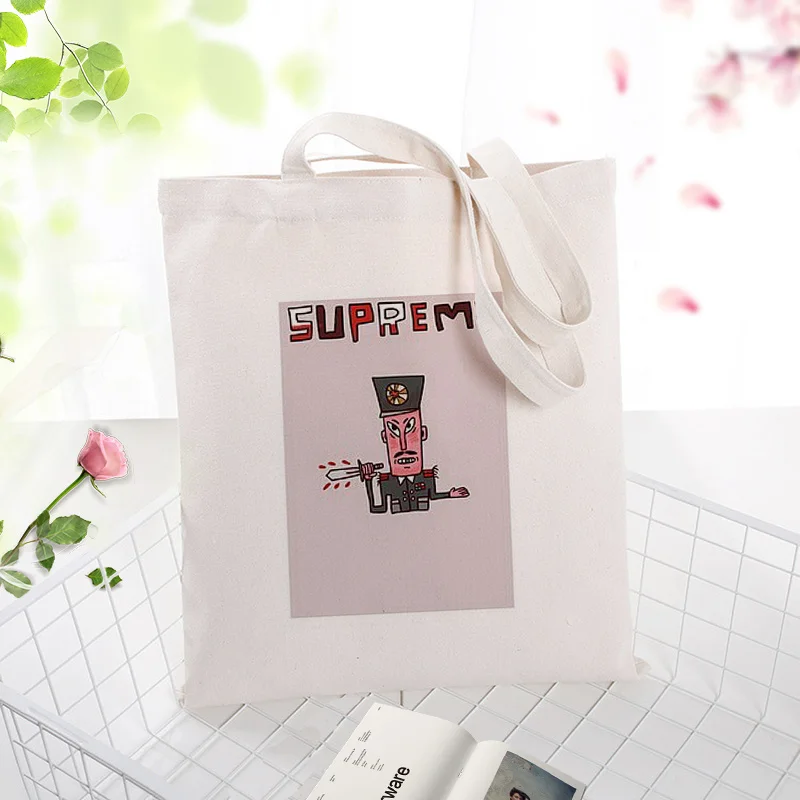 Мультяшная сумка для покупок серии Supreme, сумка-тоут с рисунком, сумка на каждый день, Холщовая Сумка, моющаяся, многоразовая, настраиваемая, эко-сумка