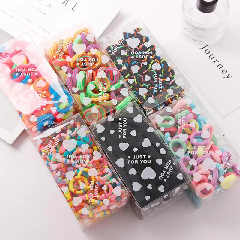 

100pcs/lot Box Packed Colorful Elastic Hair Bands Children Girls Cute Scrunchie Ponytail Rubber Bands Headband Hair Accessories