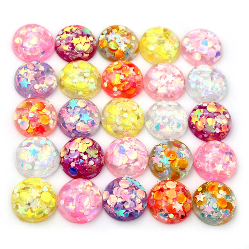 40pcs 12mm Mix Colors Star Round Moon Style Flat Back Resin Cabochon Para Pulseira Brincos Acessórios