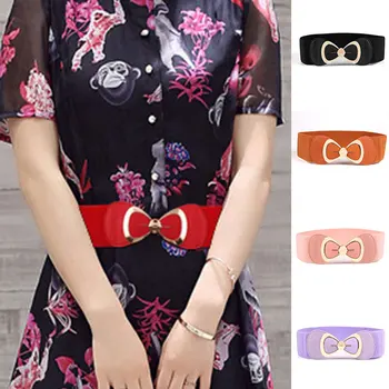 

Slim Wide Elastic Band Girdle Waistband Bow Buckle Waistband Dress Corset Cinch Waistband Big Butterfly PU Leather Women Belt
