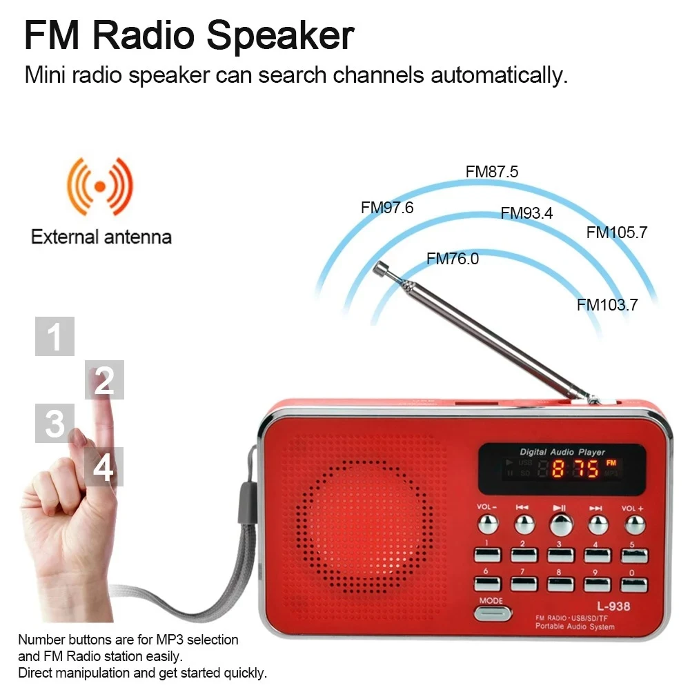 Мини портативный динамик цифровой USB зарядка fm радио 3 Вт Выходная мощность