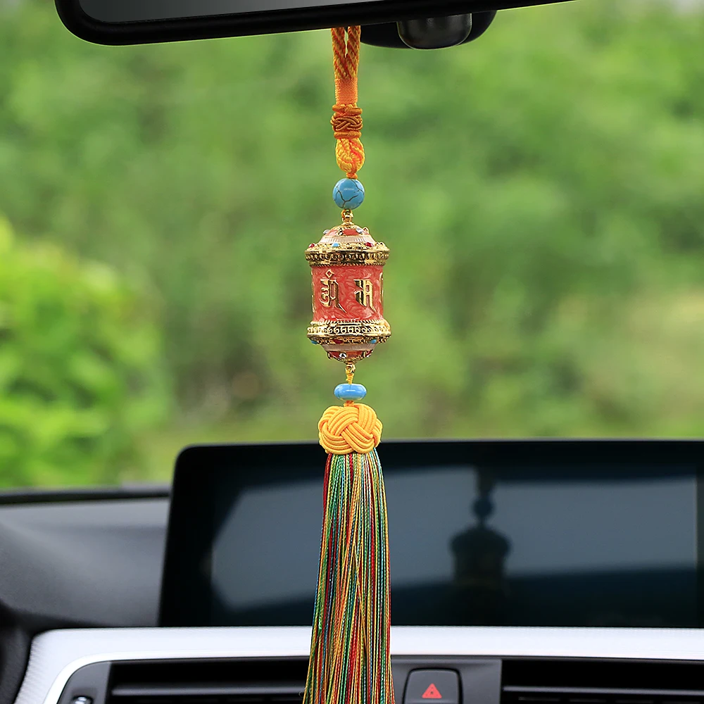Car Pendant Buddhist Tibetan Prayer Wheel With Tassel Auto Interior