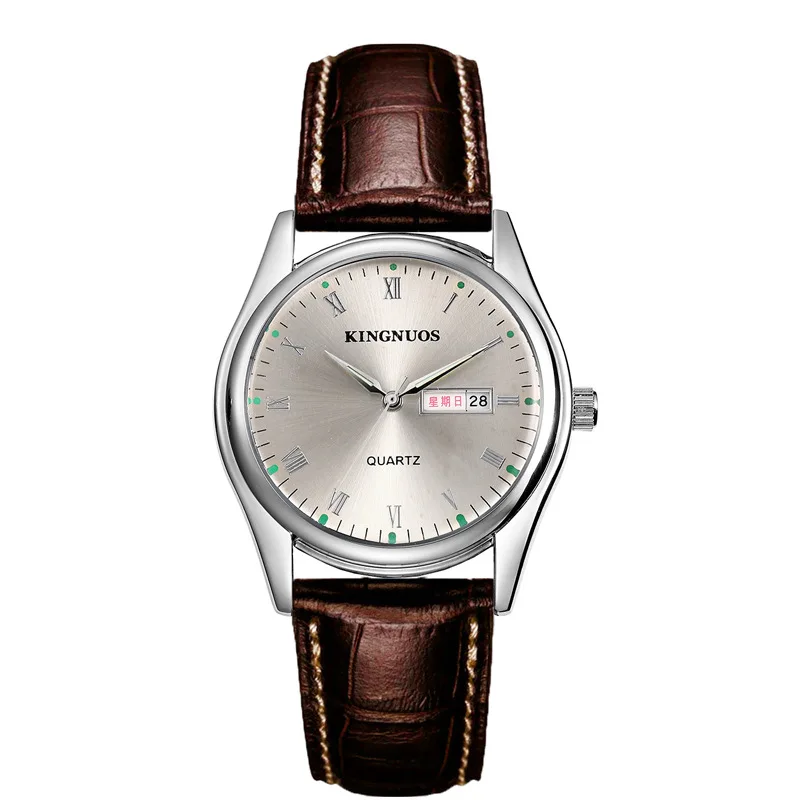 

KINGNUOS Men And Women's High-end Roman Numerals Double Calendar belt Fashion Waterproof Luminous Relogio Masculino
