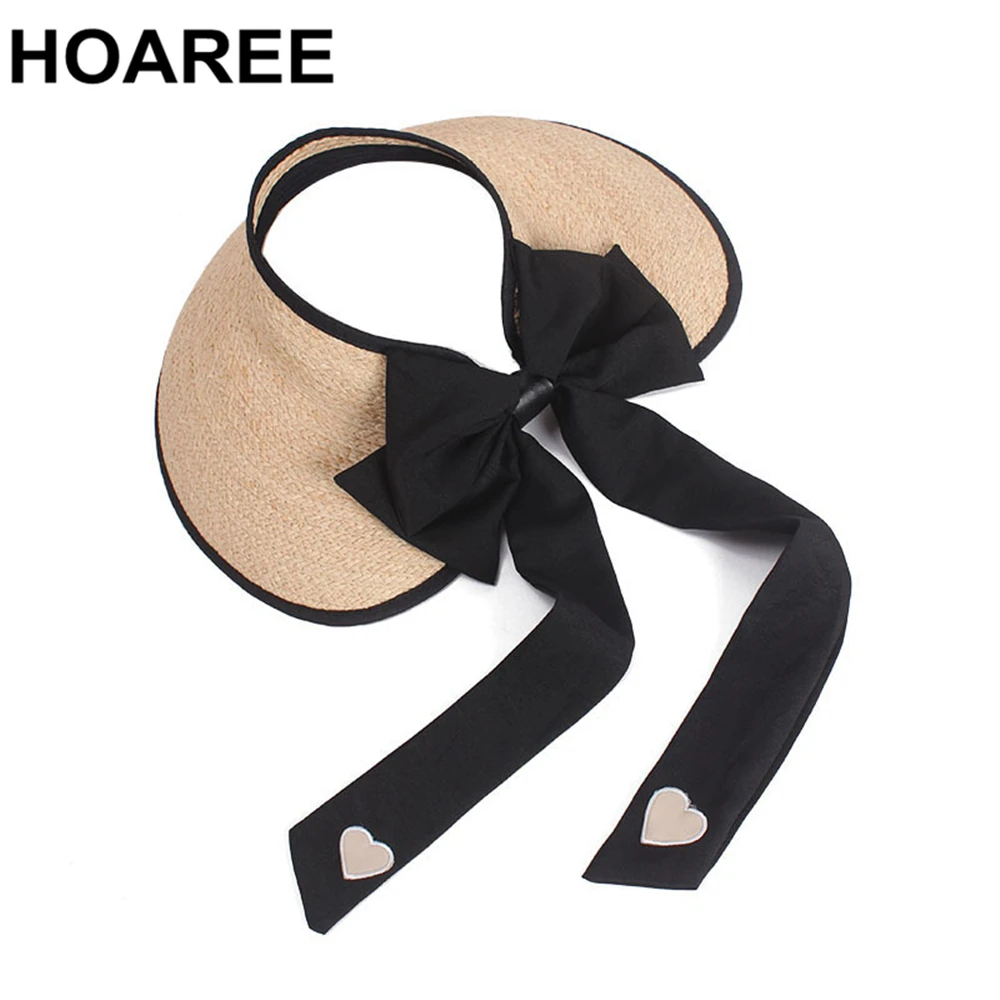 

HOAREE Straw Summer Hat Sun Visor Hat Bowknot Raffia Womens Sun Hat Wide Brim Holiday Beach High Fashion Ladies Sunhat