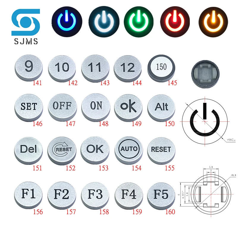 10 stücke od 10mm Schalter kappen kreis 12v 50ma 0 ~ 9 Start pause Ziffern symbol kappe für 6*6mm momentanen Taktsc halter – Detail 9