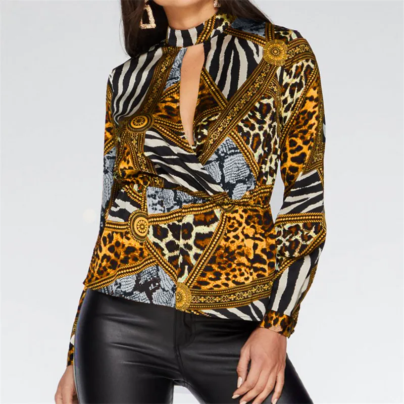 chiffon animal print blouse