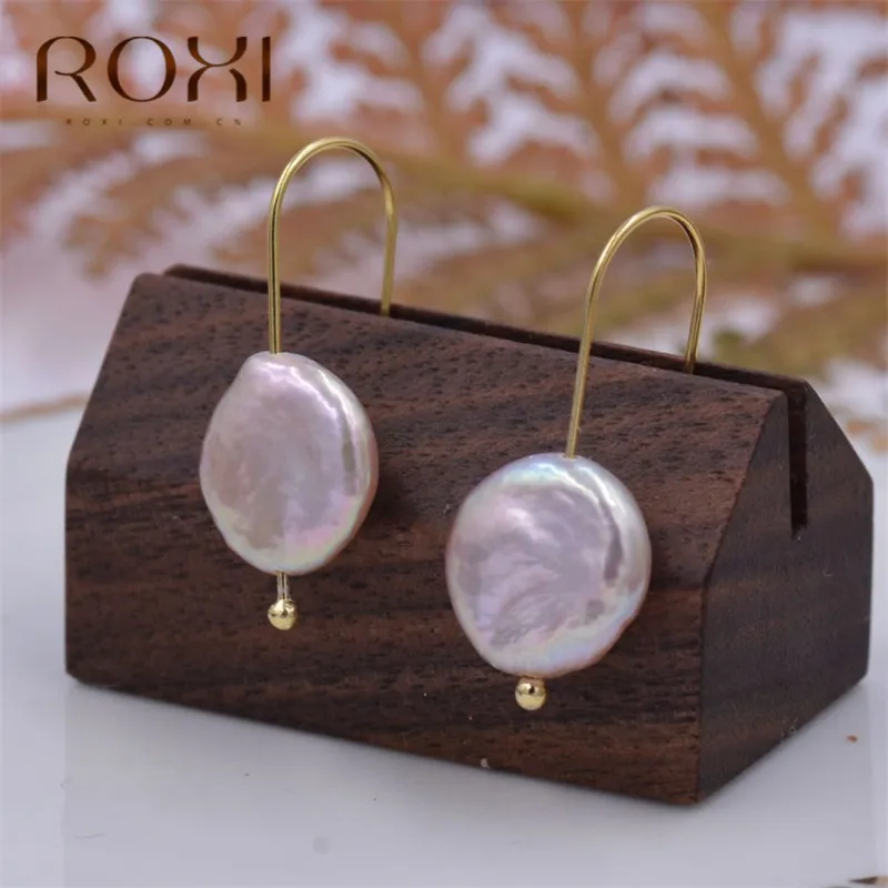 ROXI Korea Design Drop Earrings Baroque Natural Freshwater Pearl Earrings Long Temperament Hook Dangle Earrings for Women Girls