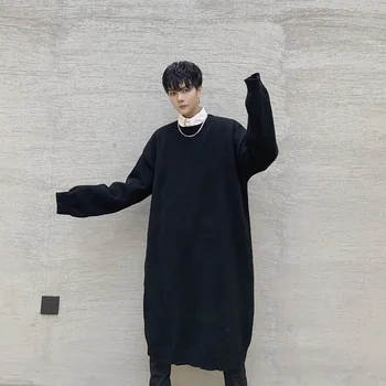 

Men Long Knitted Pullover Sweater Autumn Winter Japan Vintage Style Male Women Streetwear Hip Hop Gothic Thick Dress Sweater