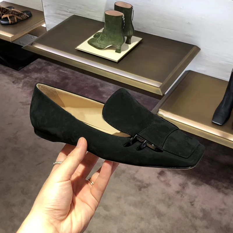 

kmeioo elegant shoes women career shoe square toe flats shallow loafers slip-on flat shoes