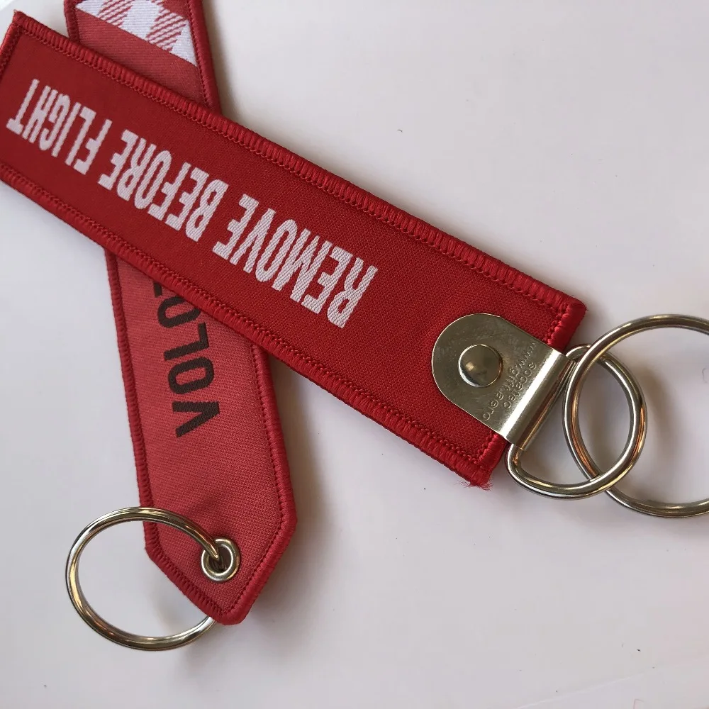 Remove before flight woven key chain 13X2.8CM with metal key ring custom key tag as Customized design free shipping