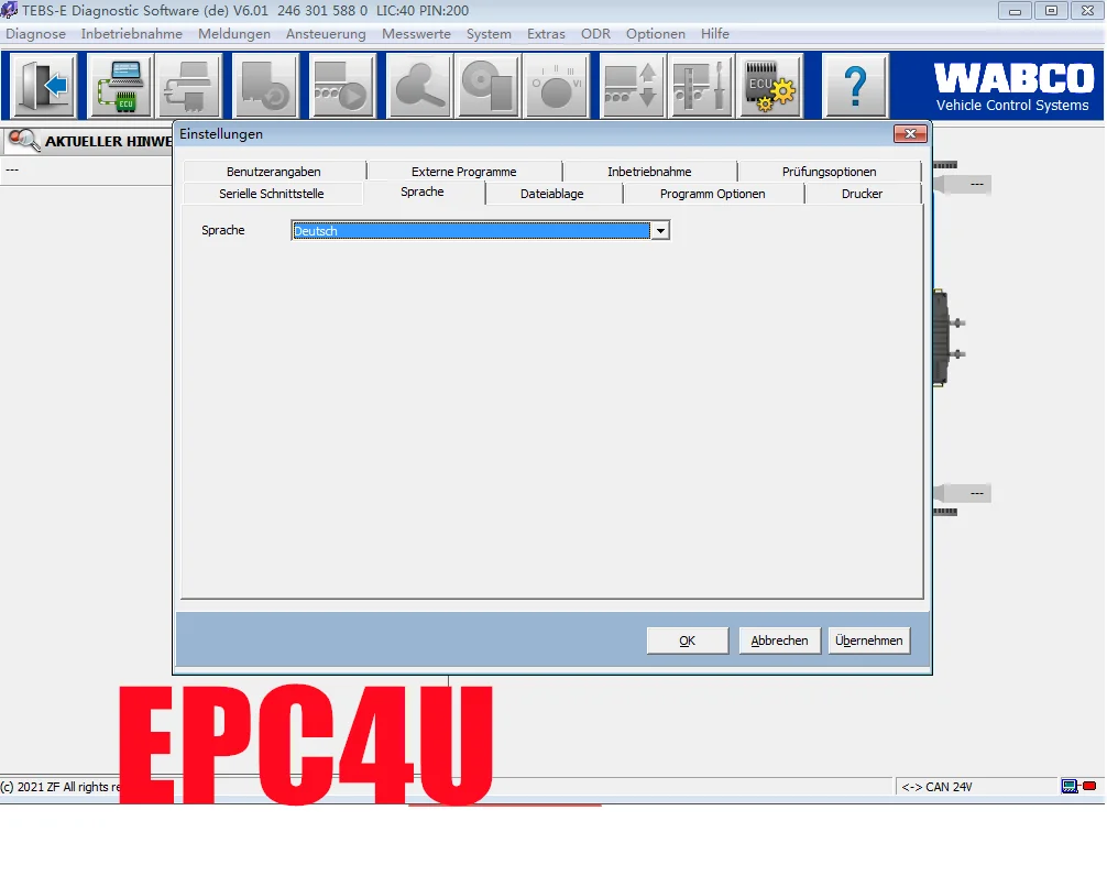 Wabco TEBS-E 6.01 2021 wabco Diagnostic Software Inglés Alemán +nuevo Activador