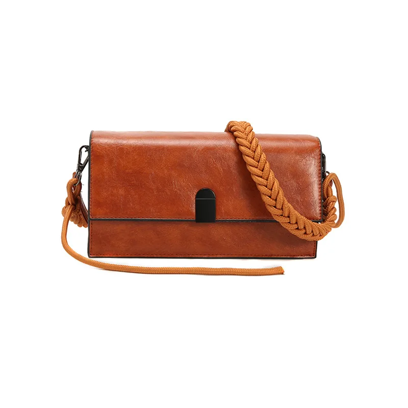 

2019 Autumn And Winter New Style Manila Rope Armpit Bag Square Sling Bag Shoulder Diagonal Oil Wax Leather Versatile Korean Retr