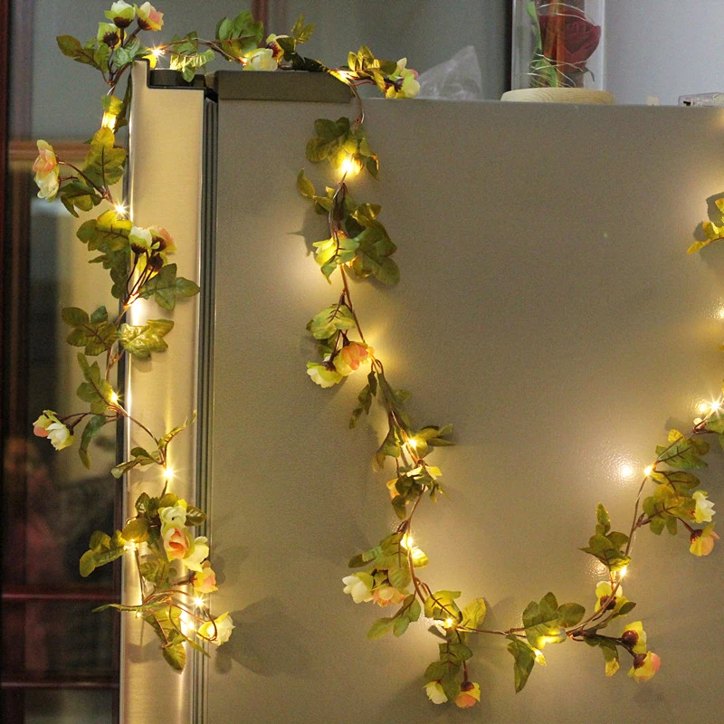

50 Led Fairy Artificial Flower Rattan Vine Battery String Lights Luminaria 5M Led Decor For Christmas Garland Wedding Guirlande