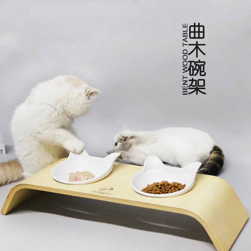 Маленькая леопардовая стойка для посуды миска для кошки двойная чаша стол Bentwood ремесло коллокация керамическая кошачьи уши чаша коническая миска для кошки