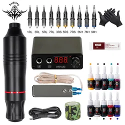 Complete Tattoo Machine Kit Tattoo Power Supply Rotary Pen With Cartridges Needle Tattoo Pen machine For Tattoo Beginners Artist