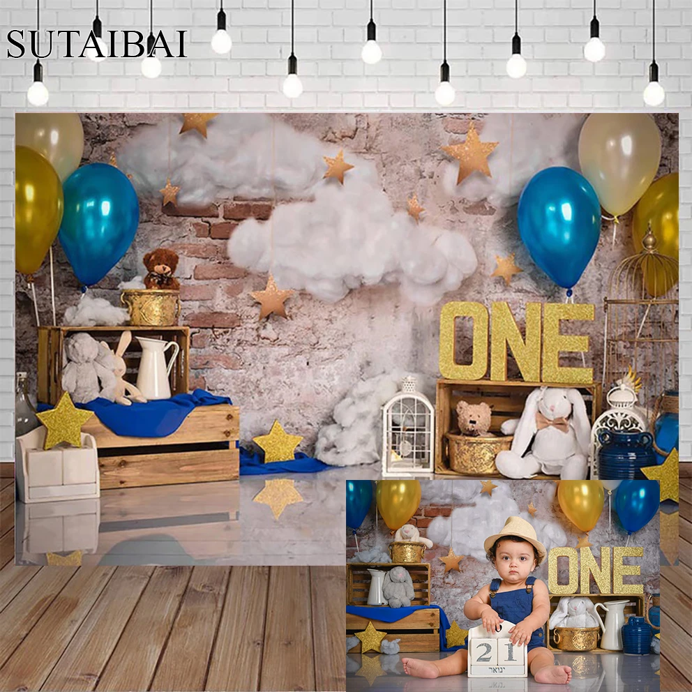

Rustic Brick Wall Newborn Child 1st Birthday Background White Cloud Bunny Decor Photography Wallpaper Baby Shower Child Portrait