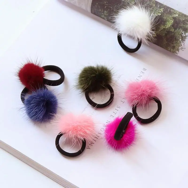 

Women Girls Headware Accessories Tie Rope Bands Elastic Ball Soft Furry Hair Ties Fur Ball Hair Rope Pompon Elastic Hair Bands