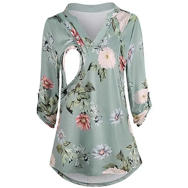 Breastfeeding Clothes Long Sleeve Pregnant Women Flower Print Nursing Shirt  Chiffon Bottoming Shirt Blusas Para Amamantar|Tees| - AliExpress